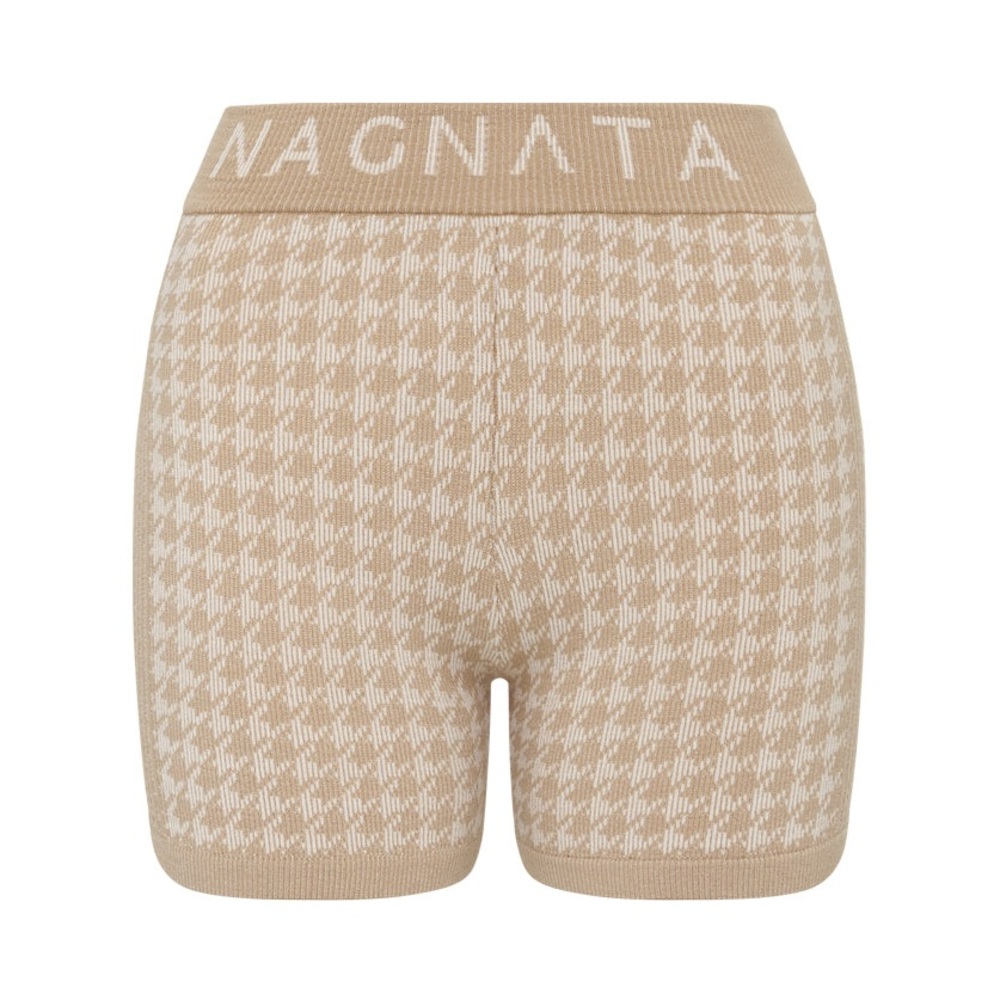 Nagnata Beige and White Houndstooth Athletic Shorts